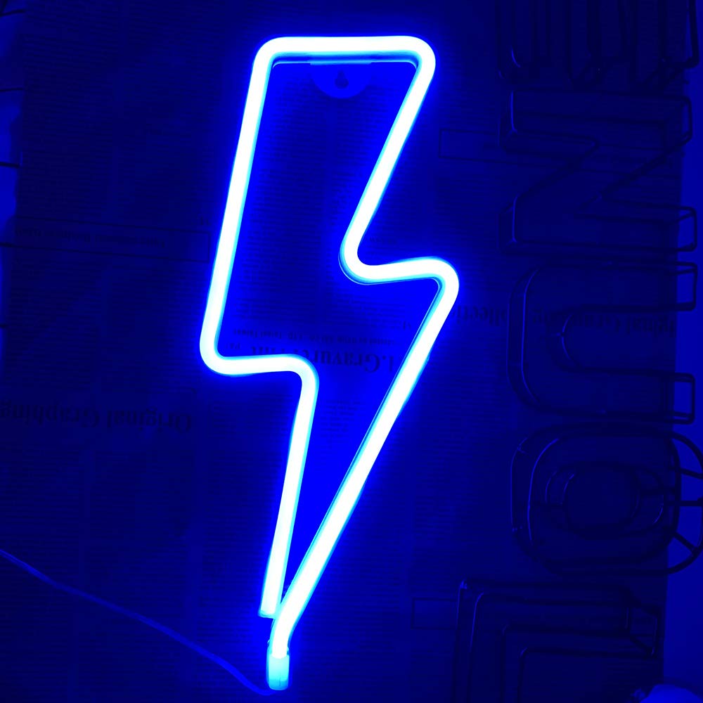 Blue Lightning Bolt Wall Light,LED Lightning Bolt Neon Sign Decor Light Wall Decor for Christmas,Birthday party,Kids Room, Living Room, Wedding Party Decor