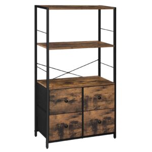 songmics storage cabinet with shelves and fabric drawers, bookshelf in living room, study, bedroom, multifunctional, rustic brown + black