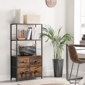 SONGMICS Storage Cabinet with Shelves and Fabric Drawers, Bookshelf in Living Room, Study, Bedroom, Multifunctional, Rustic Brown + Black