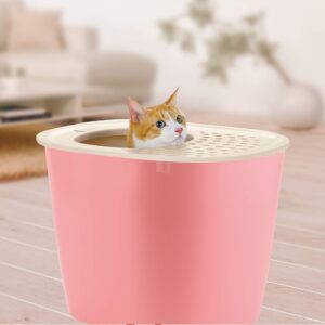 Richell PAW TRAX Top Entry Cat Litter Box, Hooded Cat Litter Pan, Enclosed Litter Box, Salmon Pink