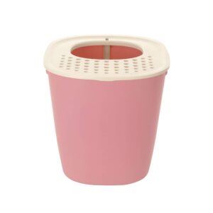 Richell PAW TRAX Top Entry Cat Litter Box, Hooded Cat Litter Pan, Enclosed Litter Box, Salmon Pink