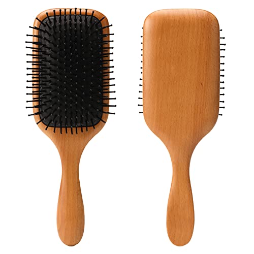 olelo Hair Brush Natural Wooden Paddle Brush for Thick Curly Thin Long Short Wet or Dry Hair Eco-Friendly Beech Massage Scalp Brush for Women Men and Kids (square，black)