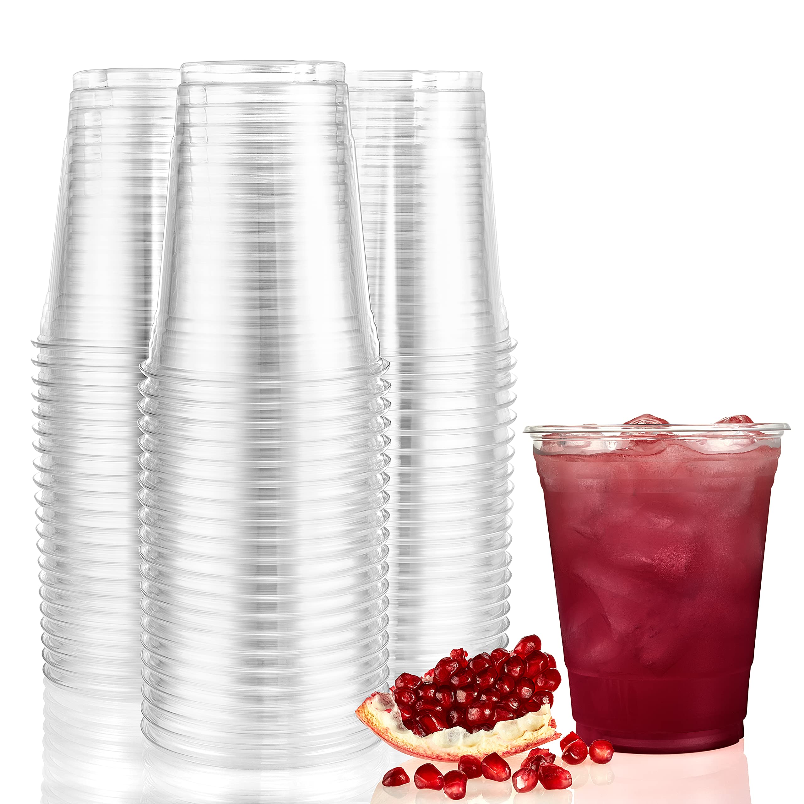 Nicole Home Collection 100 Count Disposable Plastic Cups, Crystal Clear, Durable PET 18 oz. BPA Free