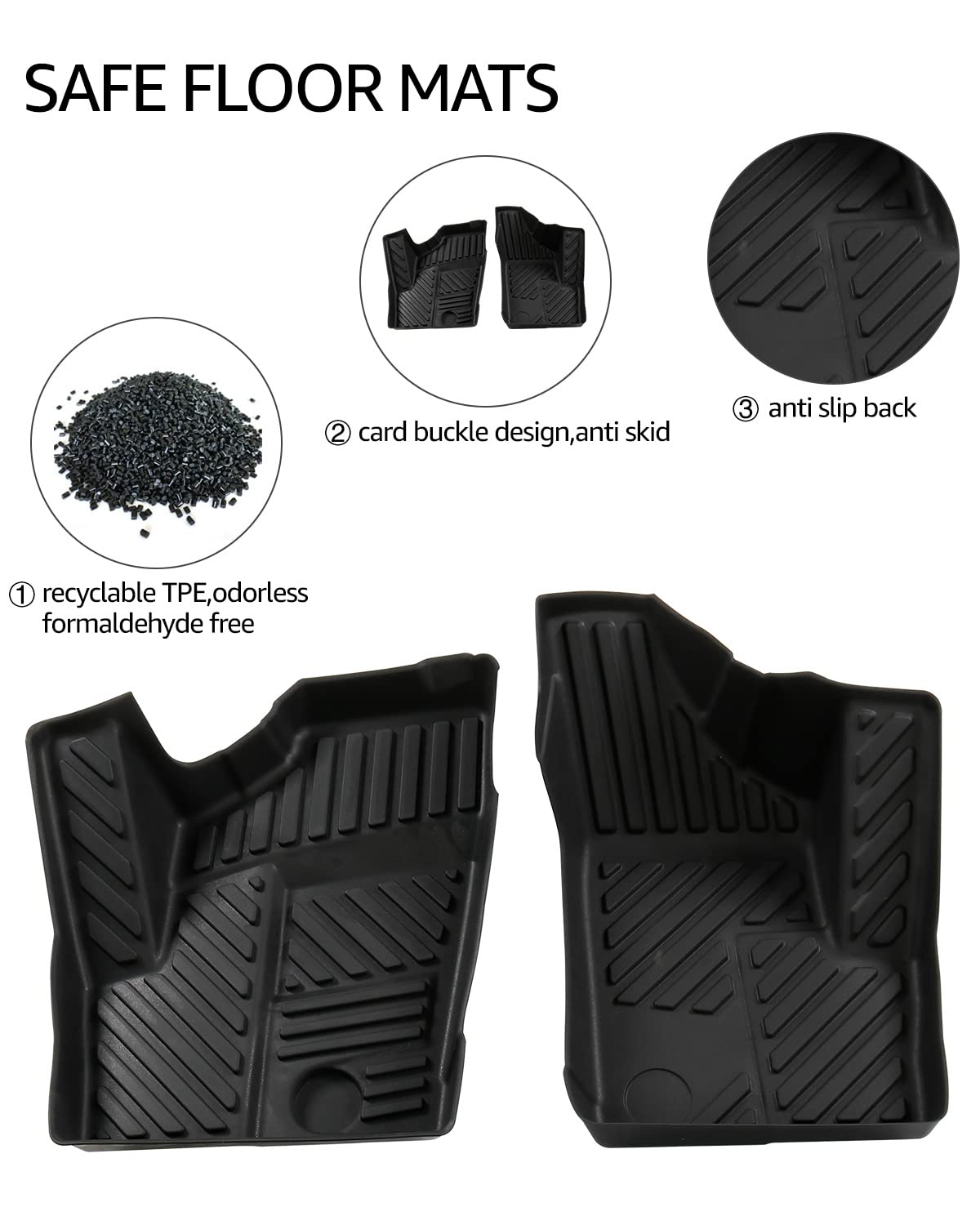 RZR Front Floor Mats, A&UTV PRO Floor Liners All Weather Protection Compatible for 2014-2023 Polaris RZR XP 1000 900 S XC Turbo 2 Doors Accessories Replace # 2880414