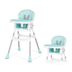 dream on me portable 2-in-1 tabletalk high chair, convertible compact high chair, light weight portable highchair, aqua