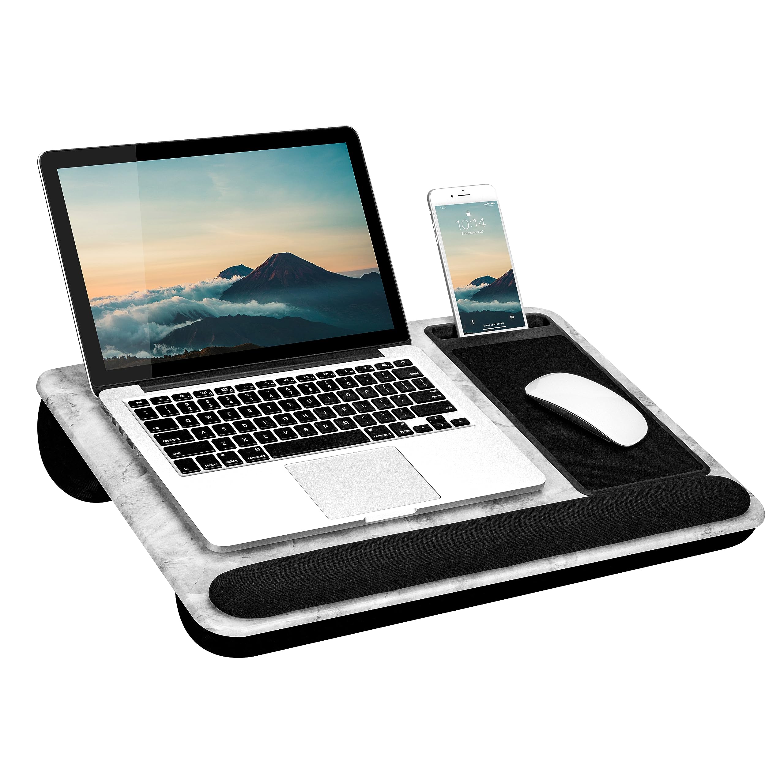 LAPGEAR Home Office Pro Lap Desk with Wrist Rest, Mouse Pad, and Phone Holder - White Marble - Fits up to 15.6 Inch Laptops - Style No. 91591