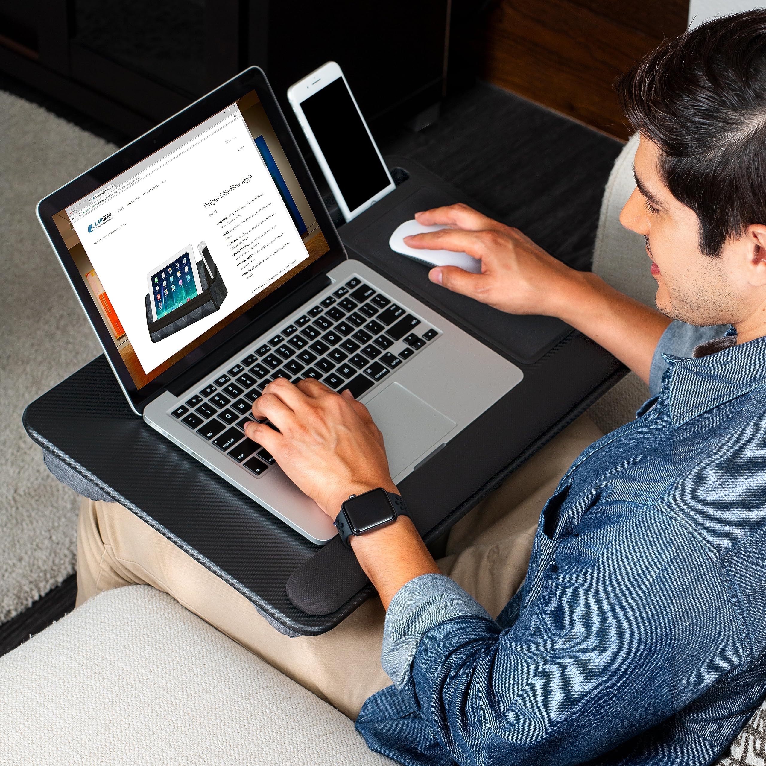 LAPGEAR Home Office Pro Lap Desk with Wrist Rest, Mouse Pad, and Phone Holder - White Marble - Fits up to 15.6 Inch Laptops - Style No. 91591