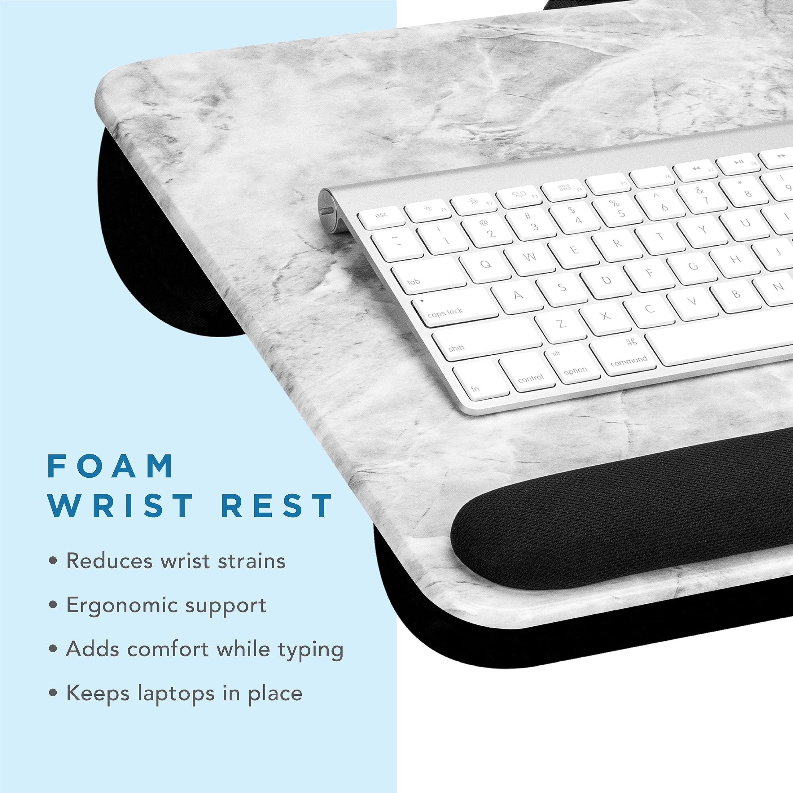 LAPGEAR Home Office Pro Lap Desk with Wrist Rest, Mouse Pad, and Phone Holder - White Marble - Fits up to 15.6 Inch Laptops - Style No. 91591