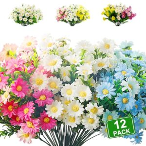 aufind 12 bundles daisies artificial flowers fake colorful daisy plant uv resistant greenery shrubs plants for indoor outside hanging planter home garden decor wedding porch window decor