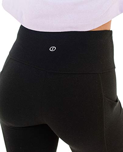 Spalding Women's Activewear Cotton Blend High Waist Legging with Pockets, 25.5" Inseam Black