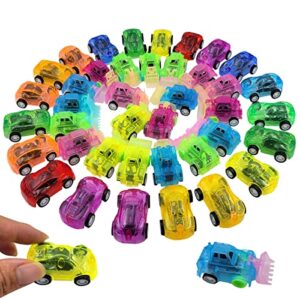 himeeu 40 pcs pull back vehicles mini car toys friction powered racing cars mini constructions trucks for preschool toddlers boys & girls,bulk party favors toys