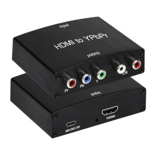 hdmi to component converter with scaler function, hdmi to ypbpr 5rca rgb scaler adapter v1.4 with r/l audio output support for macbook tv blu-ray dvd ps4 dvd, psp, xbox 360,amazon fire tv