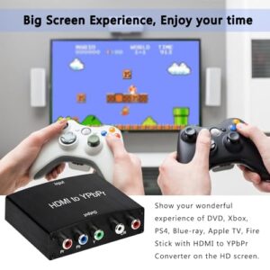 HDMI to Component Converter with Scaler Function, HDMI to YPbPr 5RCA RGB Scaler Adapter V1.4 with R/L Audio Output Support for MacBook TV Blu-Ray DVD PS4 DVD, PSP, Xbox 360,Amazon Fire TV