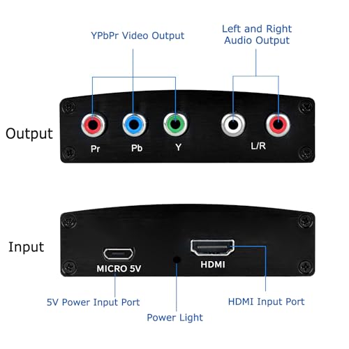 HDMI to Component Converter with Scaler Function, HDMI to YPbPr 5RCA RGB Scaler Adapter V1.4 with R/L Audio Output Support for MacBook TV Blu-Ray DVD PS4 DVD, PSP, Xbox 360,Amazon Fire TV