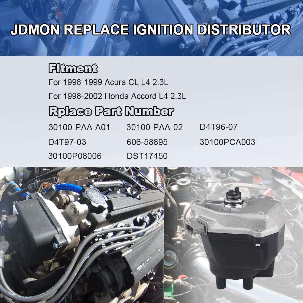 JDMON Compatible with Ignition Distributor Acura Honda Accord LX EXCL L4 2.3L 1998 1999 2000 2001 2002 Replace 30100-PAA-A01 30100-PAA-02 Includes Ignition Module Cap And Rotor