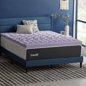 Lucid 3 Inch Mattress Topper Queen – Memory Foam Mattress Topper Queen – 5 Zone Lavender Infusion – CertiPur Certified Foam