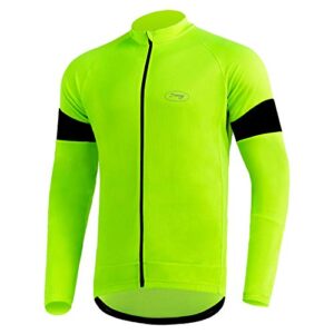 dooy men's cycling jersey long sleeve bike shirts full zipper biking jerseys with 3 rear pockets, breathable mtb shirt series(yellow,medium)