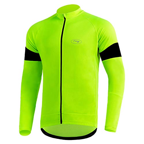 Dooy Men's Cycling Jersey Long Sleeve Bike Shirts Full Zipper Biking Jerseys with 3 Rear Pockets, Breathable MTB Shirt Series(Yellow,Medium)