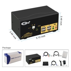 CKL KVM Switch Triple Monitor DisplayPort 2 Port 4K 60Hz 4:4:4, 2x3 DP KVM Switch with Audio and USB 2.0 HUBs, Model Number: CKL-623DP