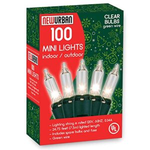 100 christmas mini lights - 24.8 ft / 7.5m - 120v - warm white bulbs 2800k - green wire - 120v - end to end connection - indoor & outdoor use - light strings for christmas tree and new year decoration