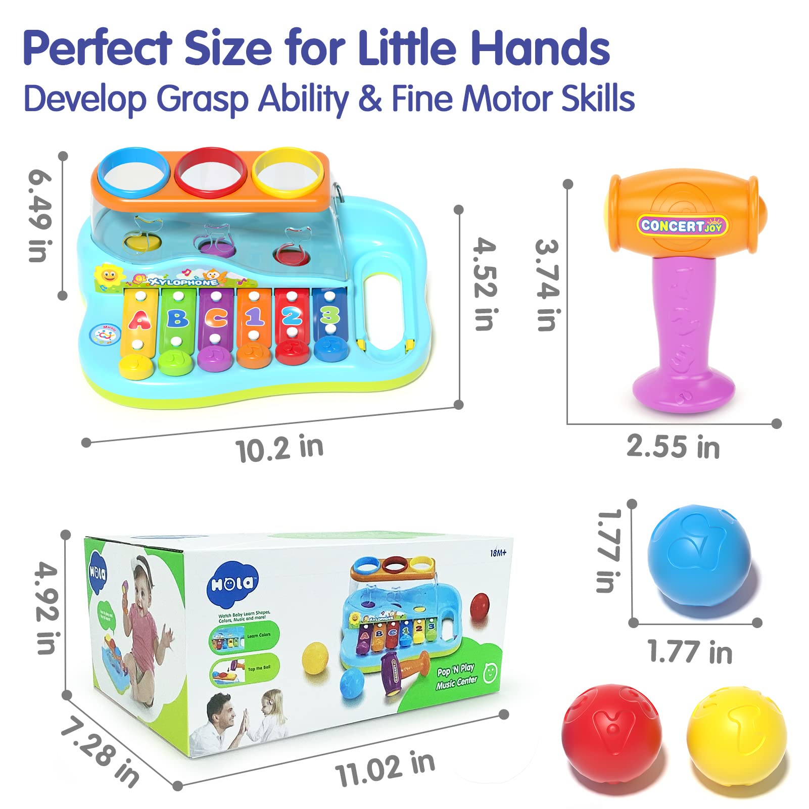 HOLA Toys for 1 Year Old Girl Boy Birthday Gifts, Baby Toys 12-18 Months Pound & Tap Hammer Xylophone Toys for Toddlers 1-3 Boys Girls, Baby & Toddler Toys Age 1-2 3, 1 Year Old Boy Girl Toys Gifts