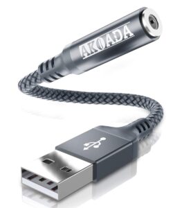 akoada usb to audio jack adapter(18cm), external sound card jack audio adapter with 3.5mm aux stereo converter compatible with headset,pc, laptop, linux, desktops, ps4 and more device (grey)