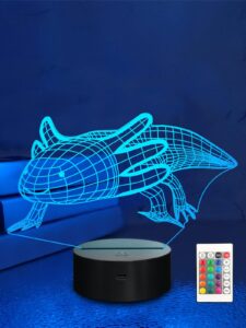 lampeez axolotl gifts 3d axolotl lamp night light 3d illusion lamp for kids, 16 colors changing with remote, kids bedroom decor as xmas holiday birthday gifts for boys girls