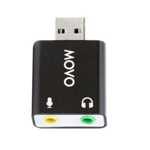 movo usb-ac 3.5mm trs microphone to usb 2.0 stereo audio external sound card adapter for pc and mac. usb sound card adapter for computer or laptop convert usb input to 3.5mm trs headphone or mic jack