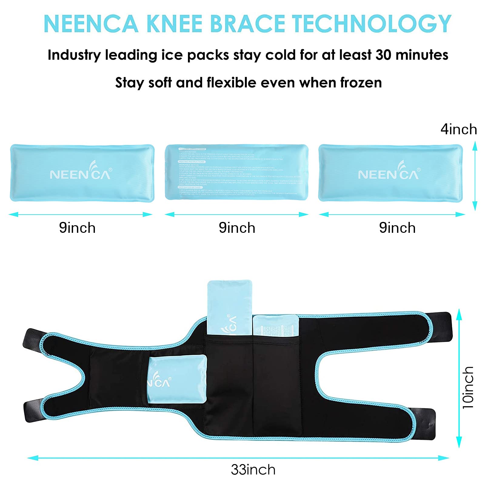 NEENCA Knee Brace with Ice Pack Wrap, Medical Knee Wrap with 3 Reusable Gel Packs, Hot & Cold Therapy for Meniscus Tear, Joint Pain, Knee Pain Relief, Knee Surgery, Sprain & Swelling- FSA/HSA Approved