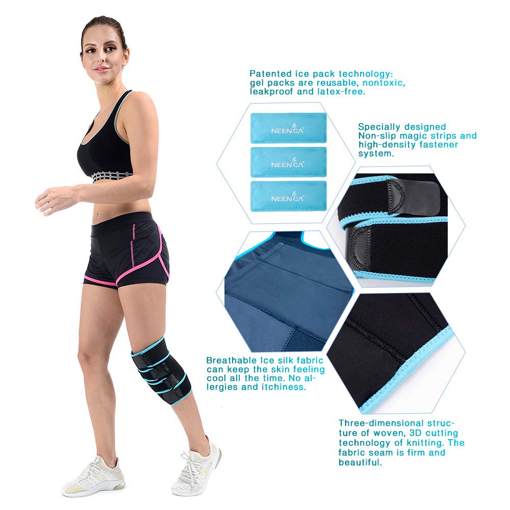 NEENCA Knee Brace with Ice Pack Wrap, Medical Knee Wrap with 3 Reusable Gel Packs, Hot & Cold Therapy for Meniscus Tear, Joint Pain, Knee Pain Relief, Knee Surgery, Sprain & Swelling- FSA/HSA Approved