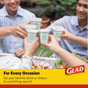 Glad Everyday Disposable Paper Cups with Aqua Victorian Design, 12 Ounces | 12 Oz Paper Cups for Everyday Use from Glad | Disposable Cups Paper | 50 Count