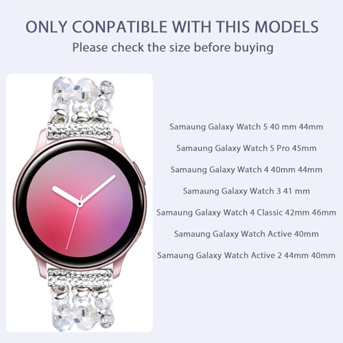 MOFREE Compatible for Samaung Galaxy Watch Active 2 40mm 44mmWatch 4 40mm 44mmWatch 4 Classic 42mm 46mm, 20mm Handmade Fashion Elastic Beaded Bracelet Replacement for Samaung Galaxy Watch 3 41mm