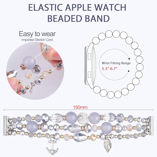 MOFREE Compatible for Samaung Galaxy Watch Active 2 40mm 44mmWatch 4 40mm 44mmWatch 4 Classic 42mm 46mm, 20mm Handmade Fashion Elastic Beaded Bracelet Replacement for Samaung Galaxy Watch 3 41mm