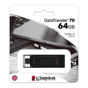 Kingston DataTraveler 70 64GB Portable and Lightweight USB-C flashdrive with USB 3.2 Gen 1 speeds DT70/64GB, Black