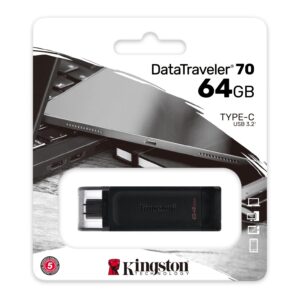 Kingston DataTraveler 70 64GB Portable and Lightweight USB-C flashdrive with USB 3.2 Gen 1 speeds DT70/64GB, Black