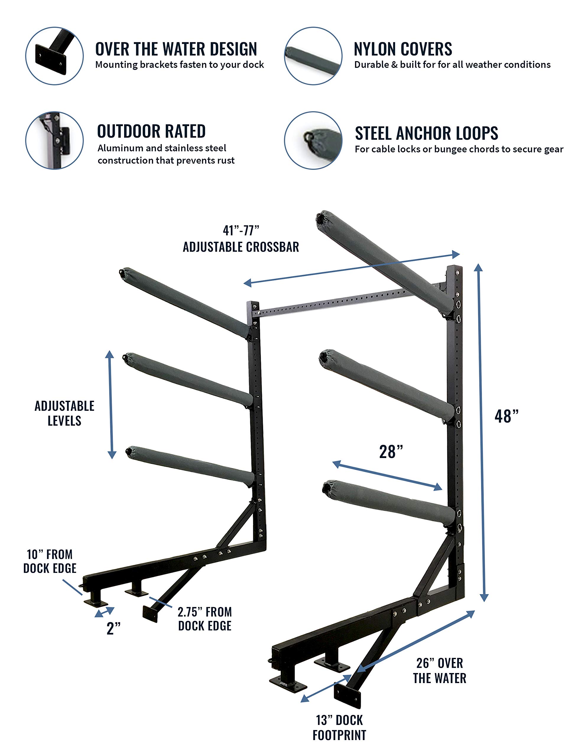 StoreYourBoard Kayak Dock Storage Rack, Outdoor Over The Water Mount, Holds 400 lbs, Heavy-Duty Metal Stand