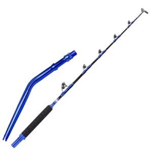 fiblink bent butt fishing rod 2 piece swivel tip saltwater trolling rod big game roller rod conventional boat fishing pole with roller guides (6' 80-120lbs)