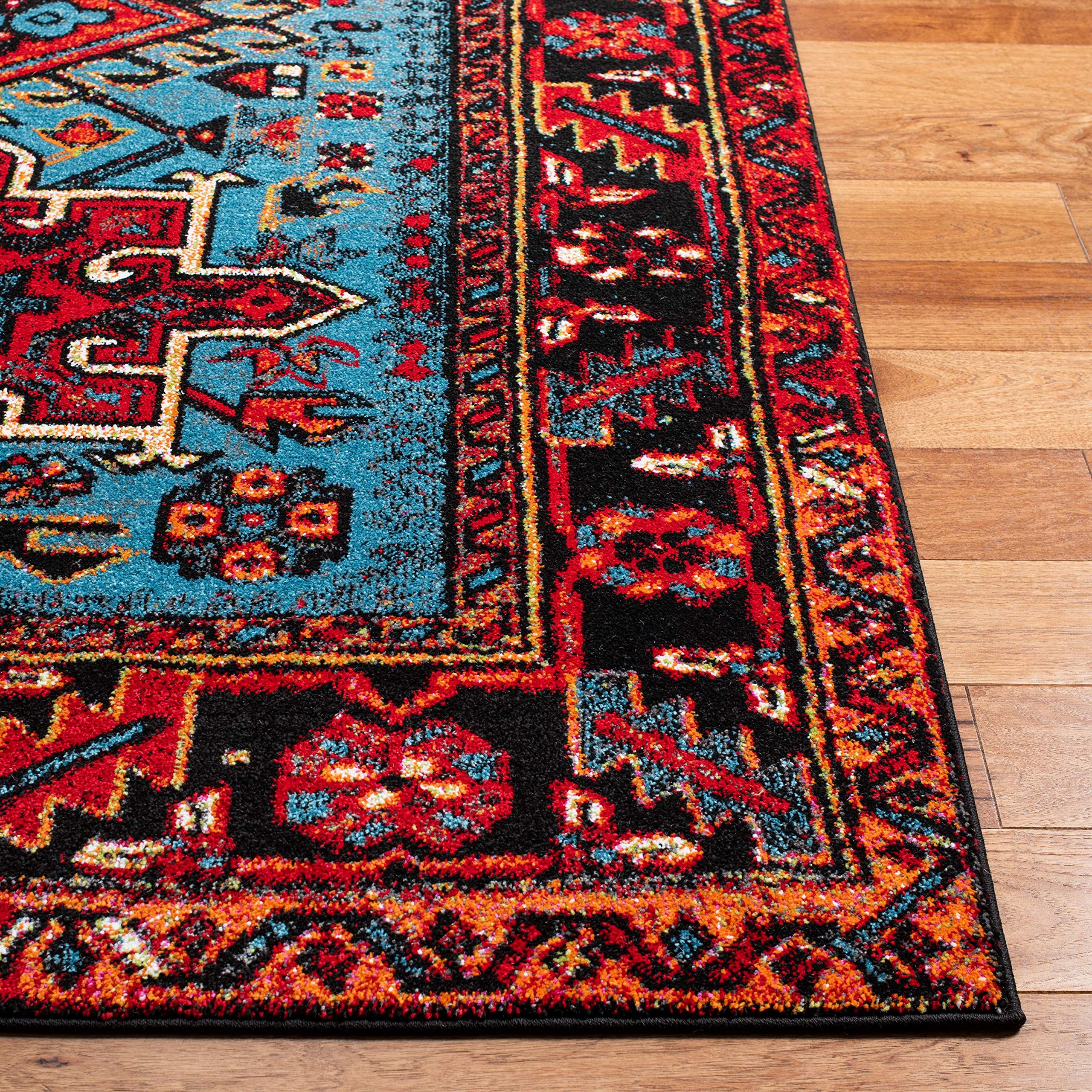 SAFAVIEH Vintage Hamadan Collection Area Rug - 6'7" x 9', Red & Light Blue, Traditional Persian Design, Non-Shedding & Easy Care, Ideal for High Traffic Areas in Living Room, Bedroom (VTH211Q)