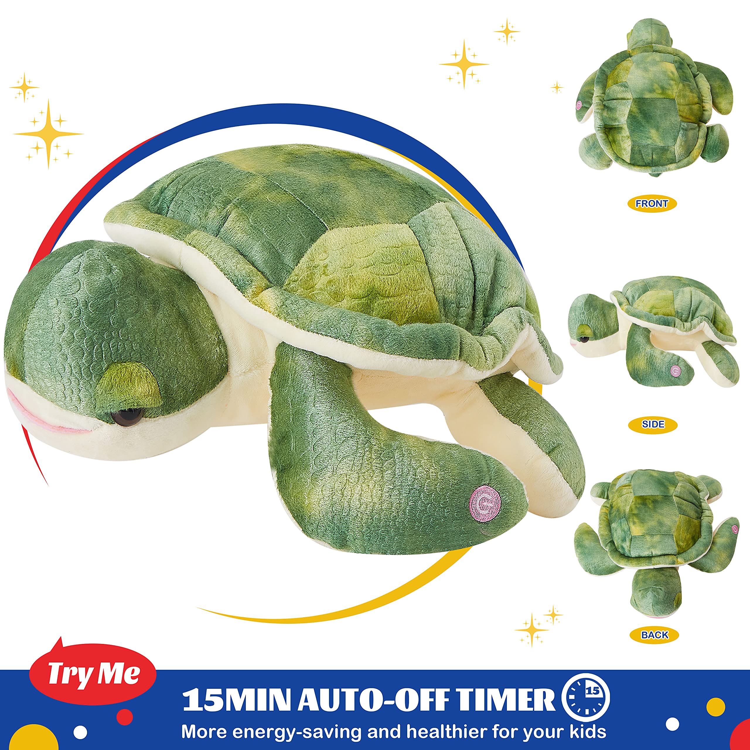 Glow Guards 14'' Light up Sea Turtle Stuffed Animal LED Soft Ocean Life Plush Toy Pillow with Colorful Night Lights Glowing Birthday Children's Day Gifts for Toddler Kids