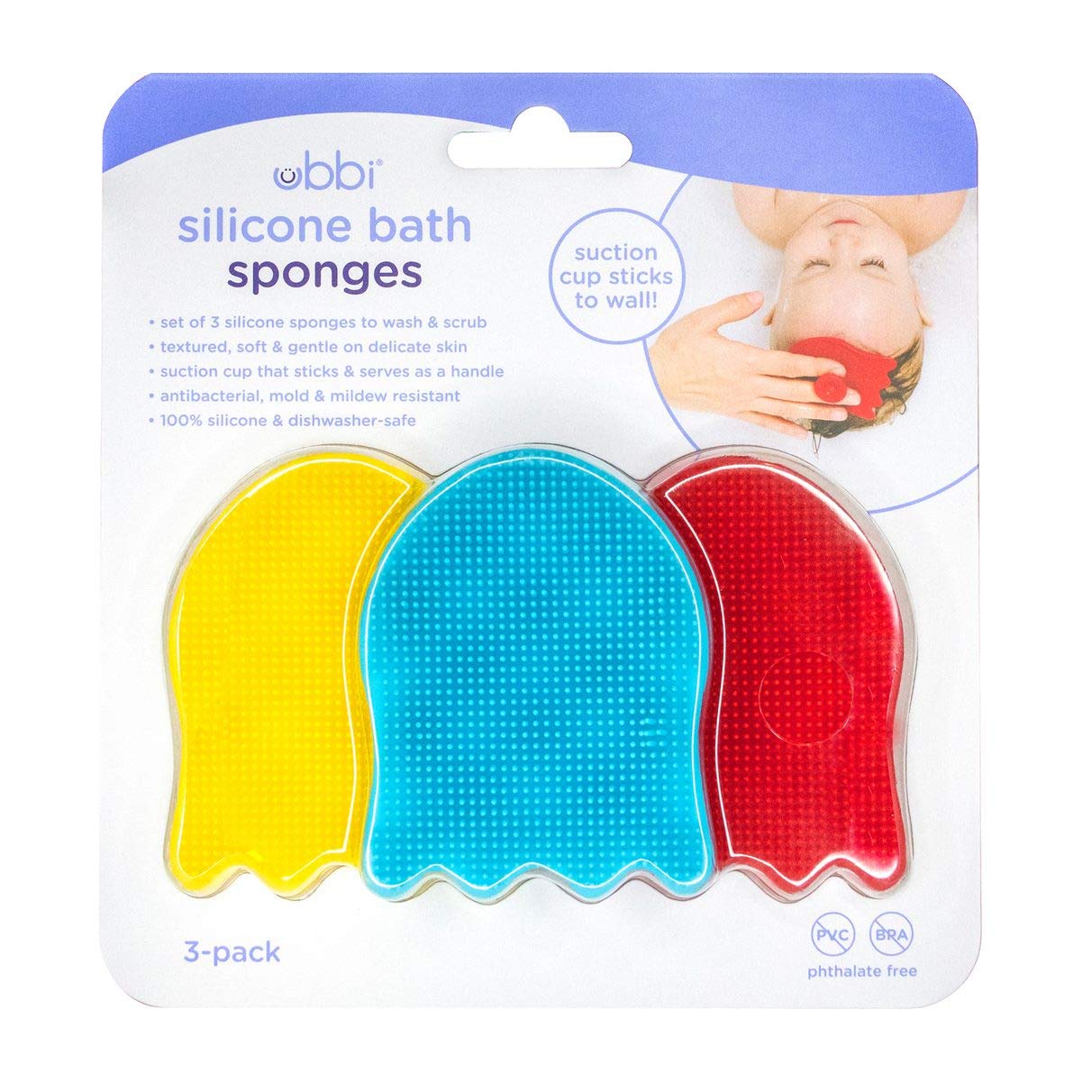 Ubbi Jellyfish Silicone Baby Bath Sponges, Baby Bathing and Care Essentials for Newborns, Baby Bath Brushes for Dry Skin and Cradle Cap, Set of 3