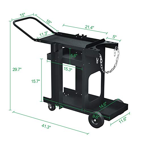 Reliancer 3-Tier Rolling Welding Cart MIG TIG ARC Plasma Cutter Machine Heavy Duty Welding Welder Cart 180 Lbs Weight Capacity with Tank Storage & 2 Cable Hooks & Safety Chain Plasma Cutting Equipment