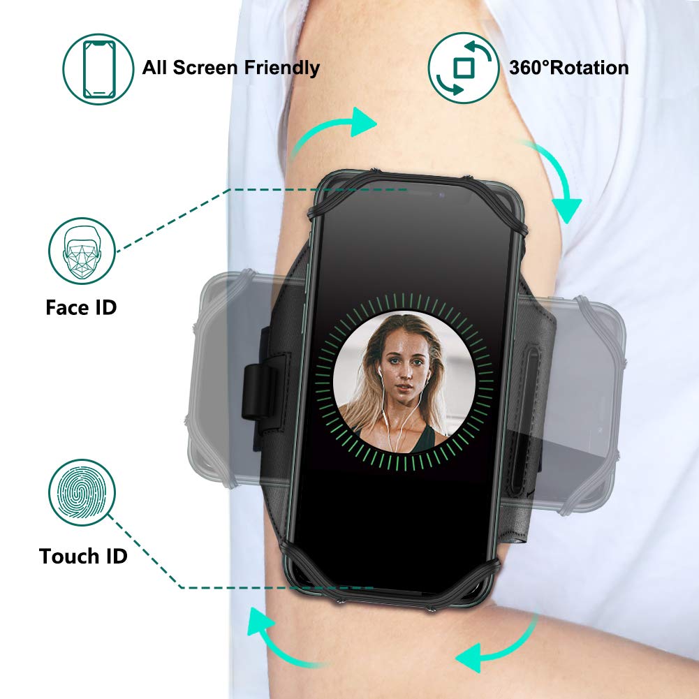 VUP Running Armband 360°Rotatable for iPhone 15/14/13/Pro Max/Pro/Mini/12/11/SE/8/7/Plus, Fits All 4-6.7 Inch Smartphones, with Key Holder Phone Armband for Running Hiking Biking (Black-Detachable)