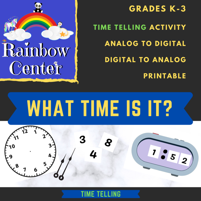 What Time Is It? Printable Activity Game - Telling Time On Clocks - Analog to Digital - Digital to Analog - Grades K-3