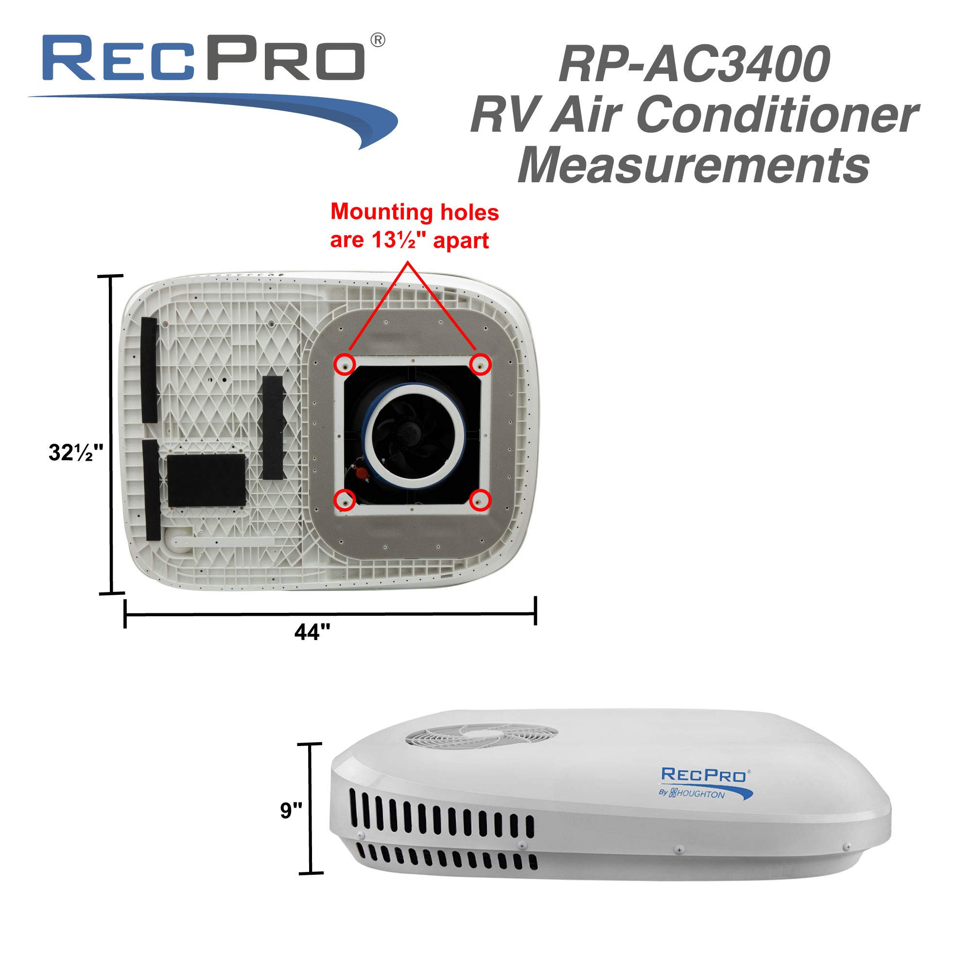 RecPro RV Air Conditioner Low Profile 13.5K Non-Ducted | Quiet AC | 110-120V | Heater and Cooling | Easy Install | For Camper, Travel Trailer, Fifth Wheel, Food Trucks, Motor Home (White)