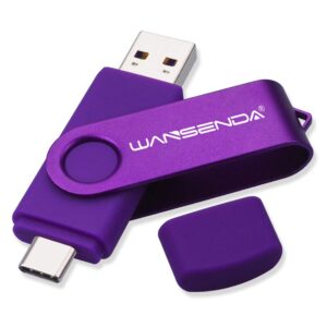 wansenda 128gb usb c flash drive, 2 in 1 usb 3.0/3.1 type c thumb drive photo memory stick for android phones/tablet/pc/mac (128gb, blue)