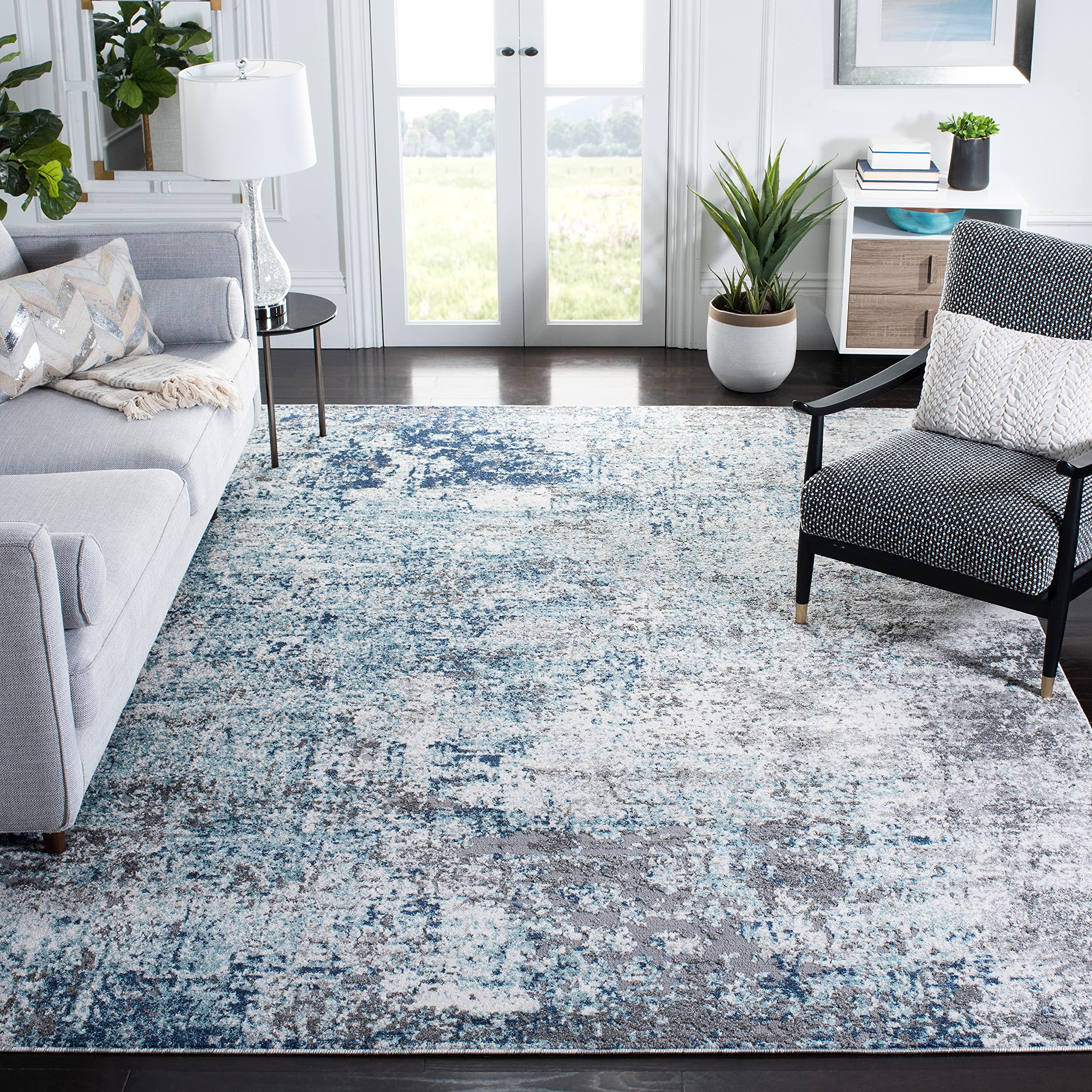 SAFAVIEH Aston Collection Area Rug - 10' x 14', Light Blue & Grey, Modern Abstract Design, Non-Shedding & Easy Care, Ideal for High Traffic Areas in Living Room, Bedroom (ASN705M)