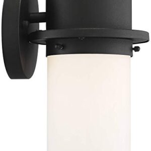 Possini Euro Design Mallow Modern Contemporary Outdoor Wall Light Fixture LED Textured Black 9 1/4" White Opal Glass for Exterior House Porch Patio Outside Deck Garage Yard Front Door Garden Home