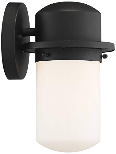 Possini Euro Design Mallow Modern Contemporary Outdoor Wall Light Fixture LED Textured Black 9 1/4" White Opal Glass for Exterior House Porch Patio Outside Deck Garage Yard Front Door Garden Home