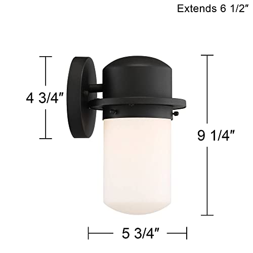 Possini Euro Design Mallow Modern Contemporary Outdoor Wall Light Fixture LED Textured Black 9 1/4" White Opal Glass for Exterior House Porch Patio Outside Deck Garage Yard Front Door Garden Home