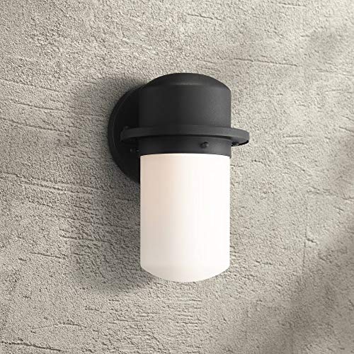 Possini Euro Design Mallow Modern Contemporary Outdoor Wall Light Fixture LED Textured Black 9 1/4" White Opal Glass for Exterior House Porch Patio Outside Deck Garage Yard Front Door Garden Home